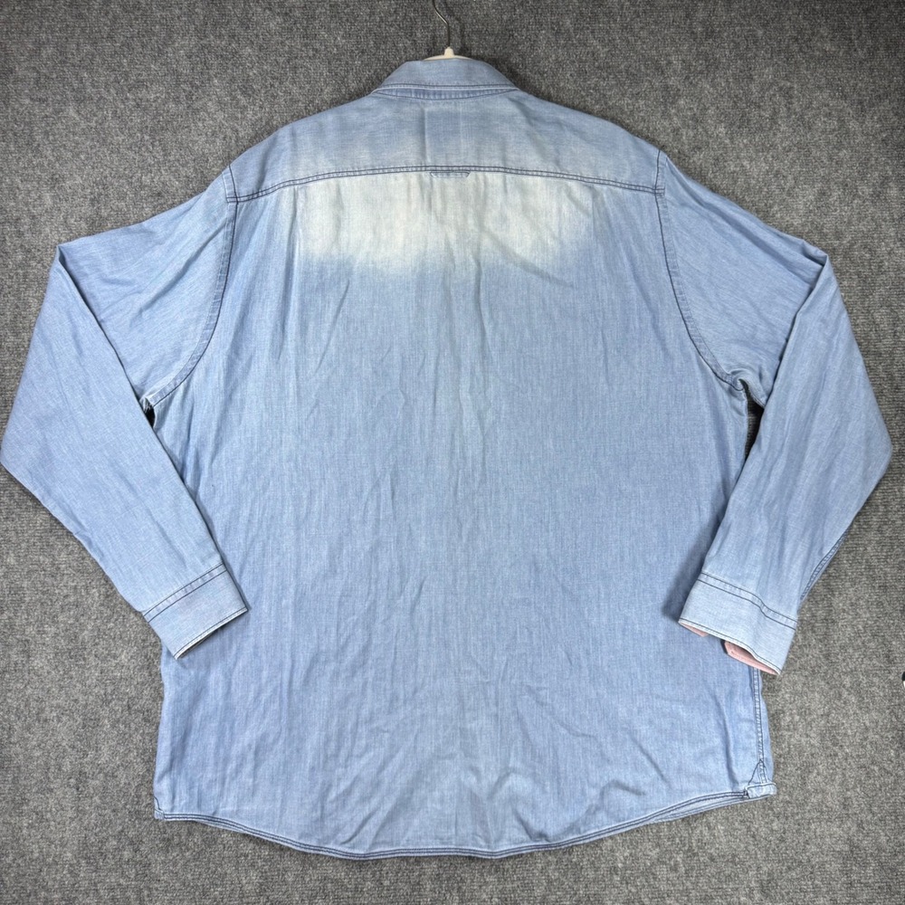Brax Feel Good Mens XXL Light Wash Denim Look Long Sleeve Button Down Shirt - Picture 4 of 13